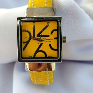 Geneva Platinum Womens Yellow Rectangular Cuff Watch